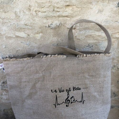 Cabas jute personnalisable 2 Cabas jute frangé message